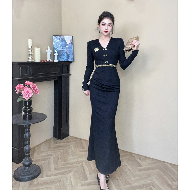 【设计师定制】冬季新款收腰时尚修身显瘦气质名媛女装连衣裙21611