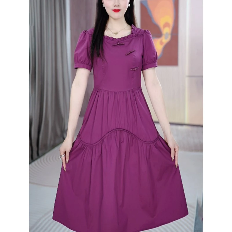 A211夏季新款连衣裙2025短袖时尚减龄高腰显瘦高档百搭洋气