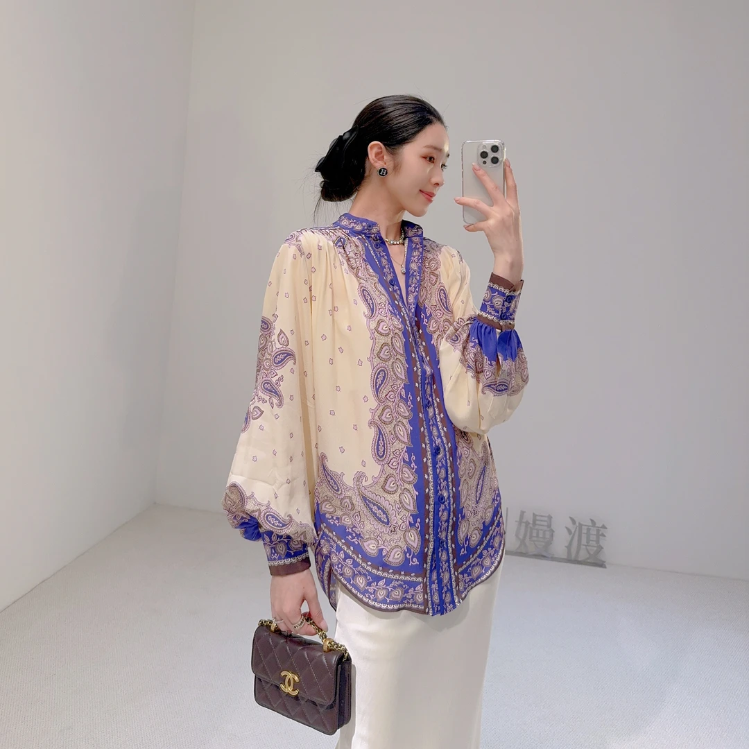 嫚渡|高定设计感上衣女高端法式小众复古度假真丝衬衫桑蚕丝上衣