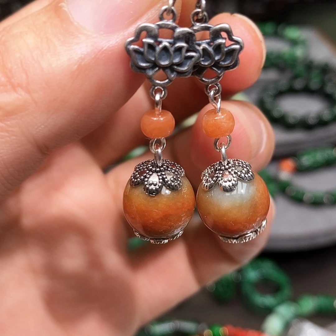 银S925镶嵌翡翠耳饰漂亮美眉