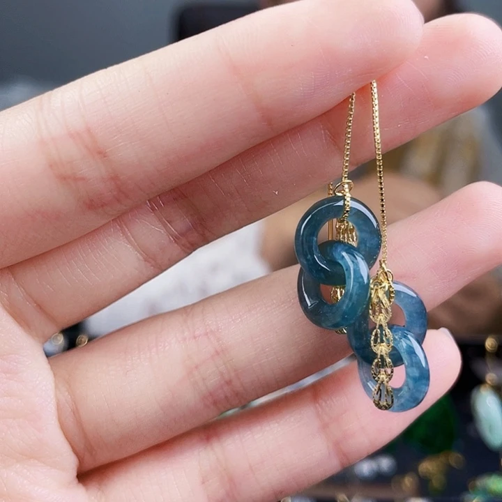 翡翠耳饰银S925镶嵌饰品