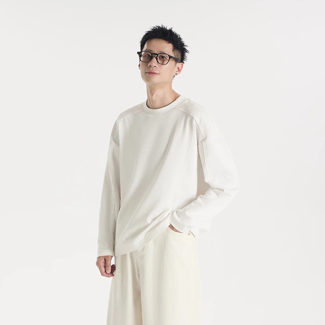 GCCDUPE77『琉光』AW精梳棉感结构基础百搭打底T恤时尚松弛圆领长袖