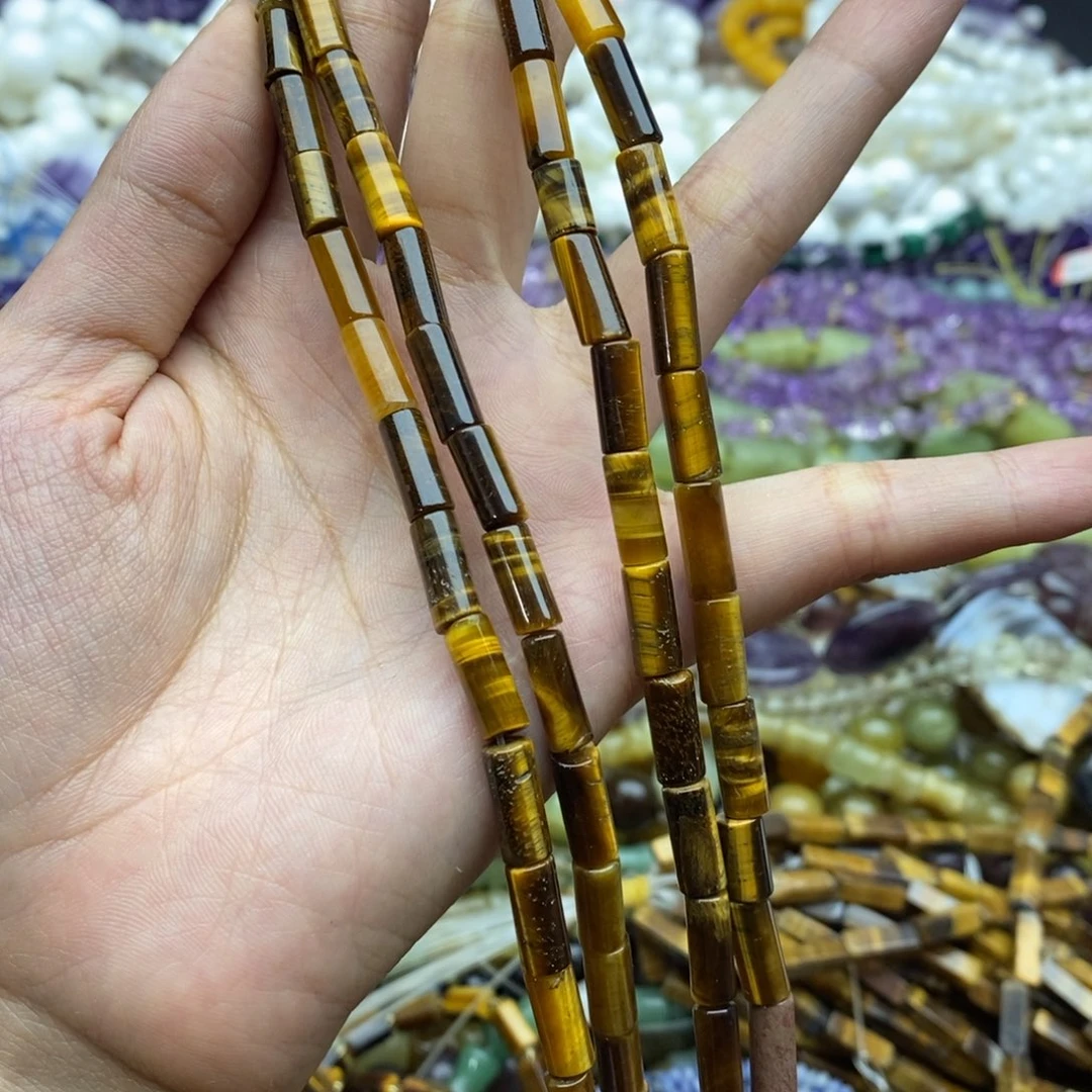 未镶嵌玛瑙/玉髓珠宝半成品一条纯天然黄虎石细管5×12mm