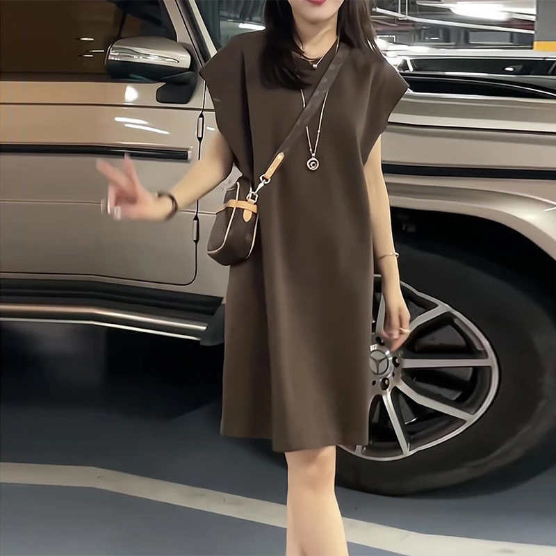 设计感时尚连衣裙女2025夏季新款宽松通勤百搭舒适气质短袖T恤裙