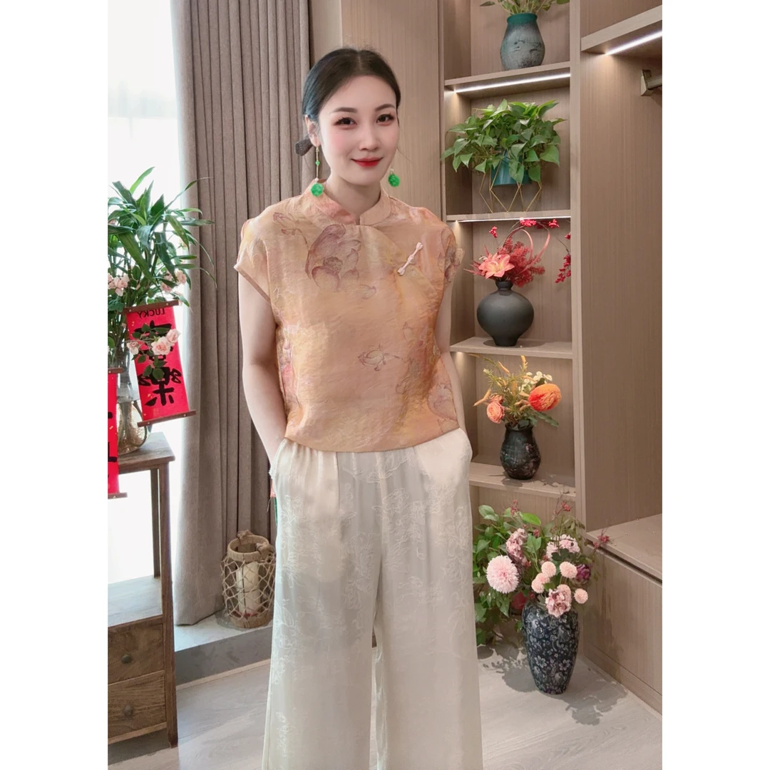 【锦棠】夏季2025新款上衣小衫新中式女装国风立领提花气质短袖衬衫