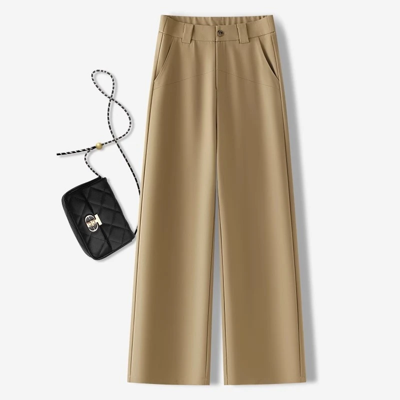 高端卡其色醋酸阔腿裤女春秋2025年新款显瘦西装九分直筒裤子