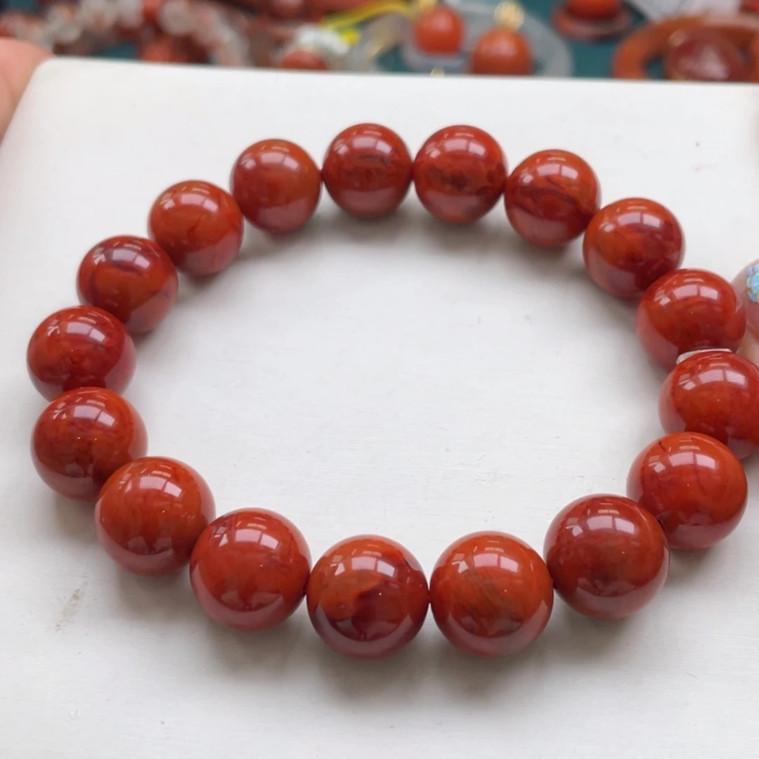 南红玛瑙未镶嵌瓦西南红满肉虎皮纹单圈12+mm