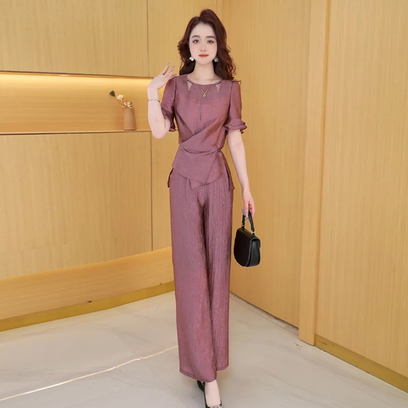 【两件套】夏季新款时尚修身气质洋气显瘦减龄女神范短袖两件套裤