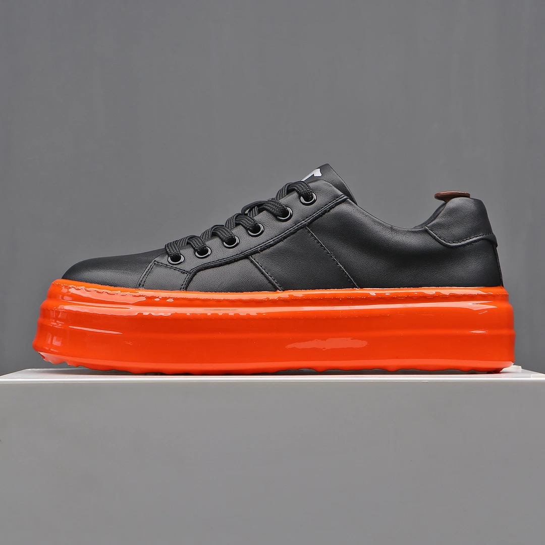 头层牛皮2025新款休闲鞋男淋胶底夏季透气厚底真皮潮鞋厚底板鞋