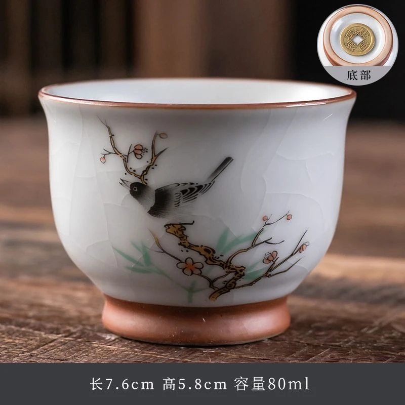 C310 汝窑茶杯山水功夫防烫主人杯中式陶瓷复古开片可养大号家用