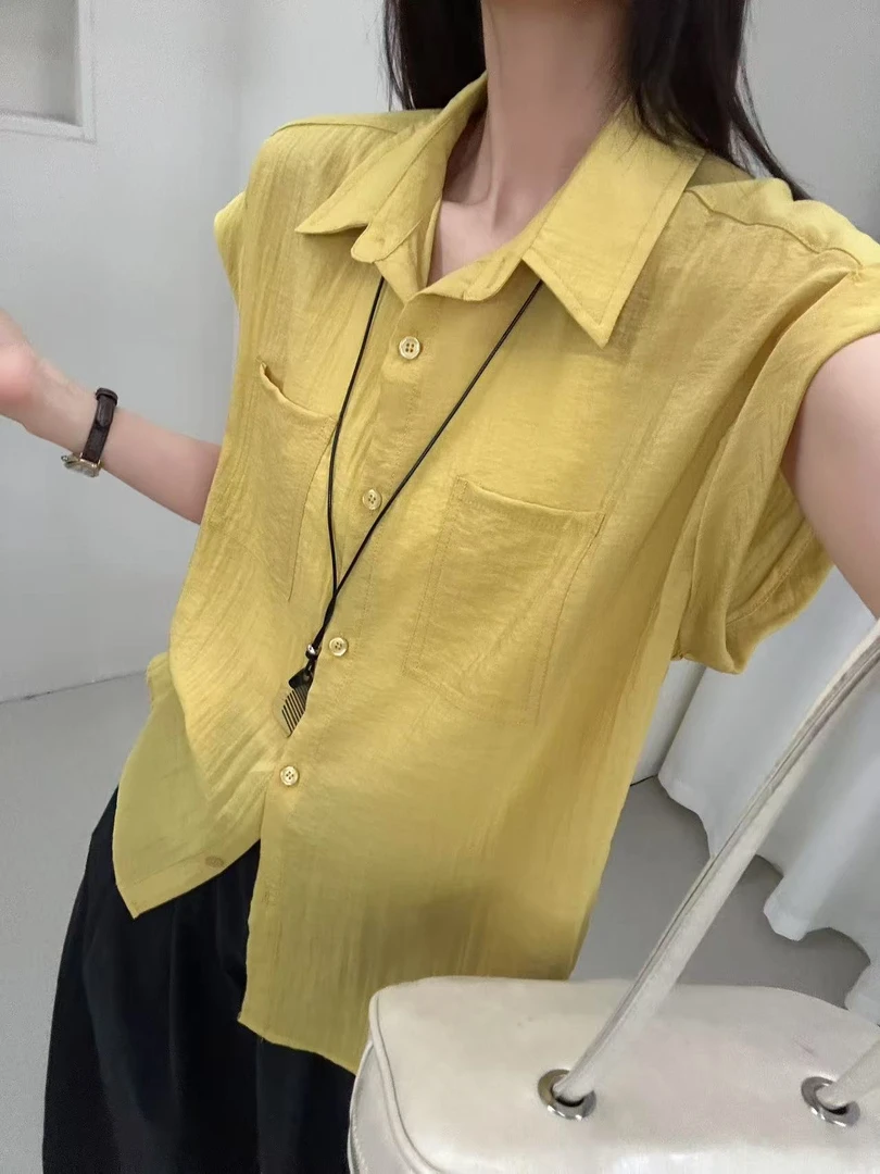 【韩衣舍】无袖短袖纯色常规衬衫打底衫简约显瘦休闲洋气开衫时尚