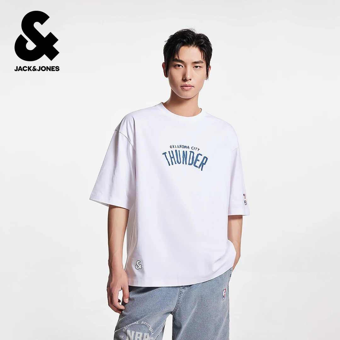 杰克琼斯NBA联名胸前雷霆队印花潮流运动时尚百搭T恤短袖上衣男装