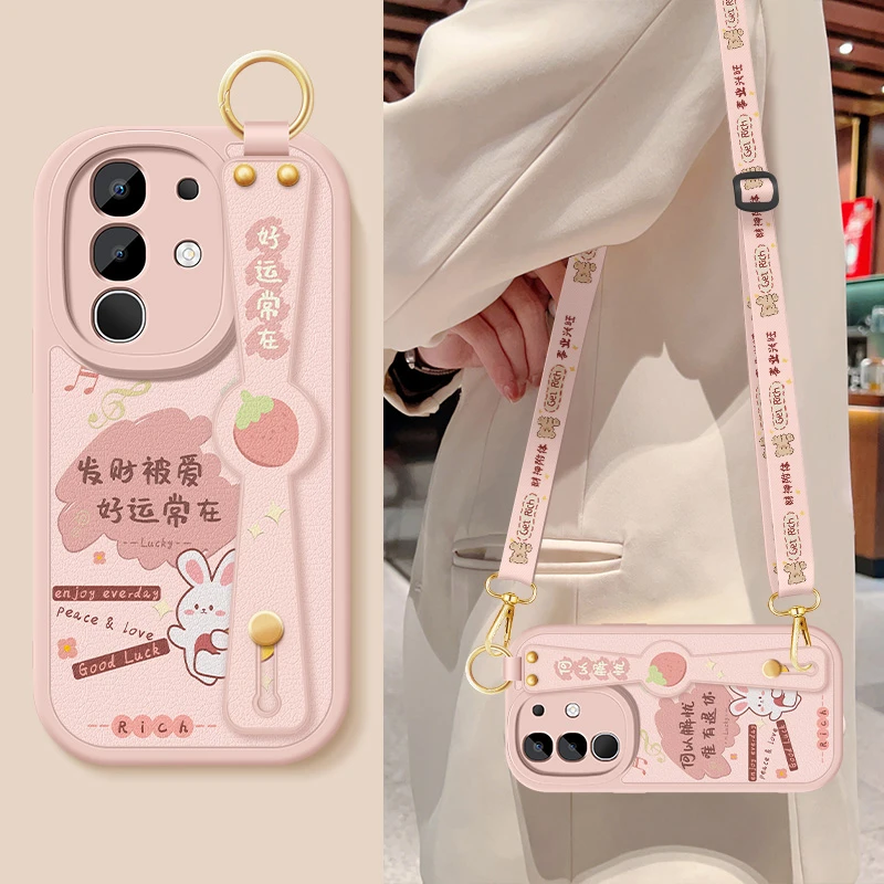 好运常在适用iqooz10x手机壳新款z10turbopro腕带斜挎挂绳保护套