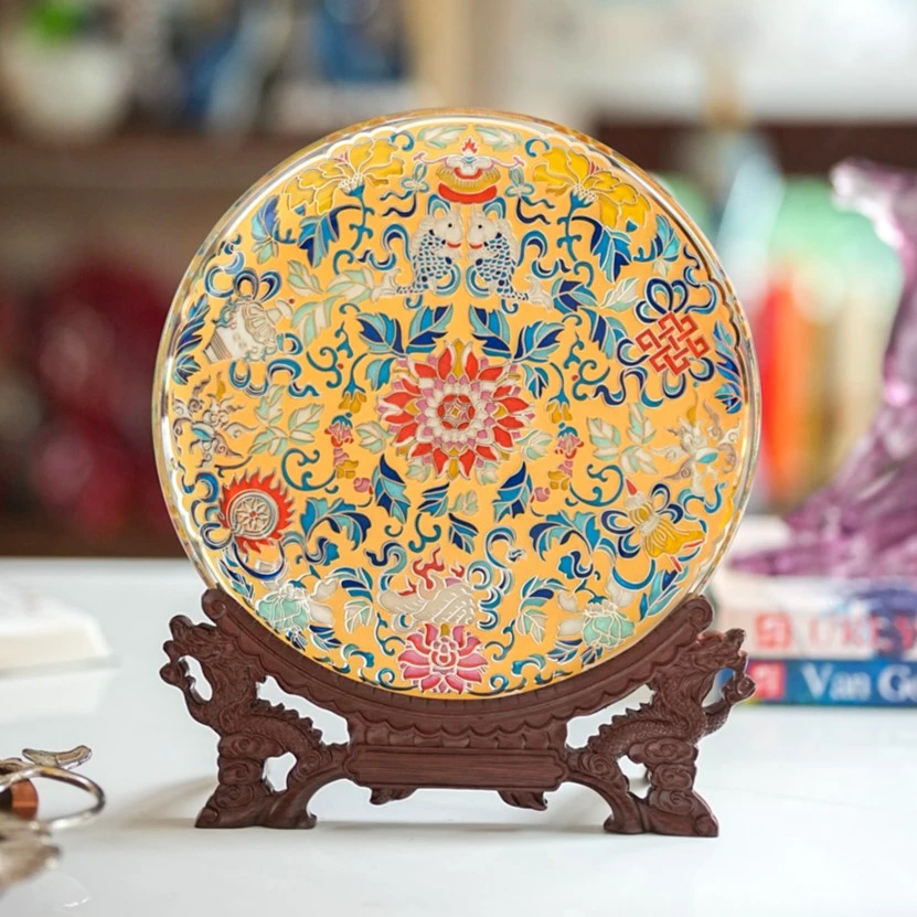 【奇居】艺术款新中式掐丝雕刻手工彩绘赏盘吉庆有余尊贵金25.5CM