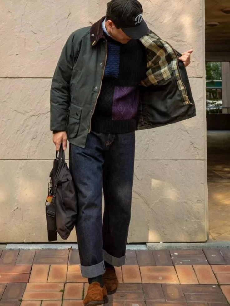 油蜡夹克男阿美咔叽美式复古灯芯绒翻领猎装夹克男士外套英伦风