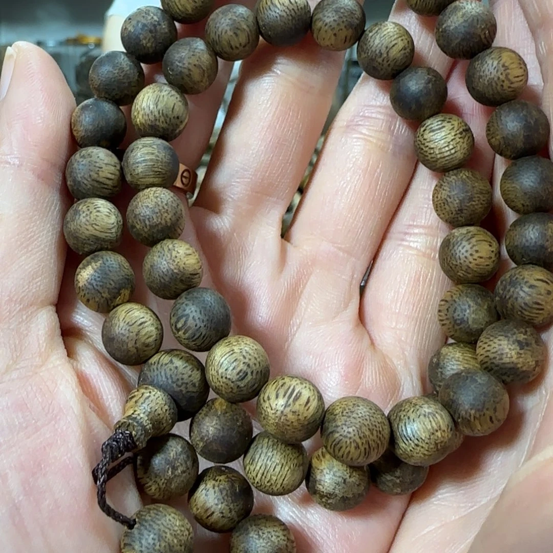 沉香手串绿奇楠沉香圆珠双圈定制09手串