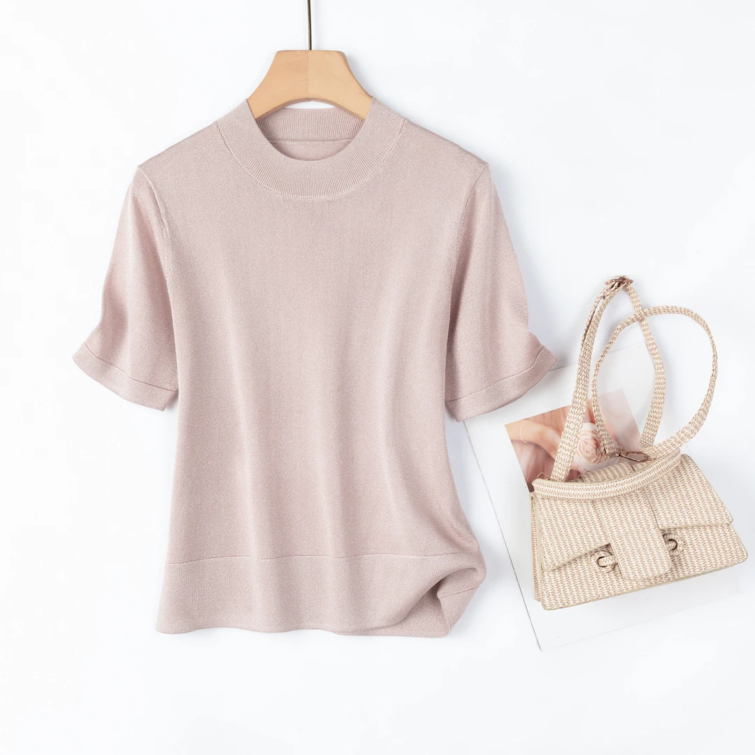 夏季简约针织圆领短袖T恤柔软光滑透气抗皱