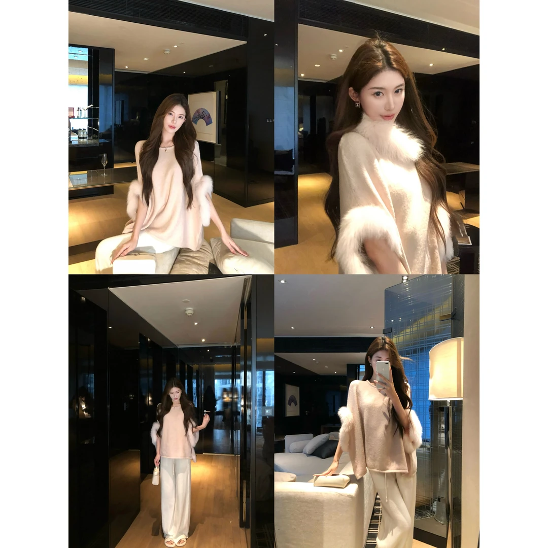 【禾呈】秋冬毛领温柔软糯气质长袖圆领套头毛衣宽松显瘦上衣10688