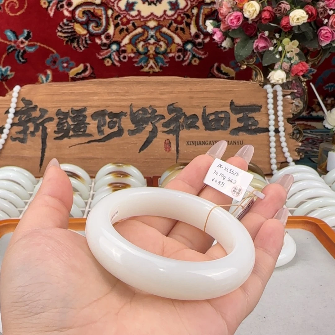 和田玉未镶嵌手镯新疆和田玉羊脂白玉手镯大气条宽15mm