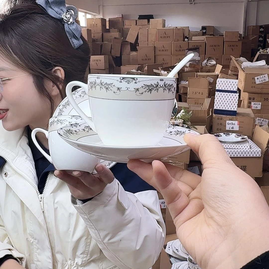 骨瓷骨瓷220ml咖啡杯碟2套（6件）