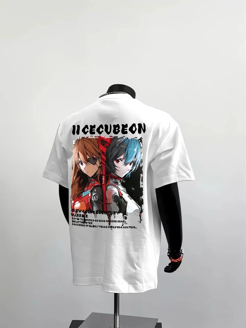 EVA动漫联名明日香绫波丽印花T恤男260g重磅纯棉宽松圆领潮牌短袖