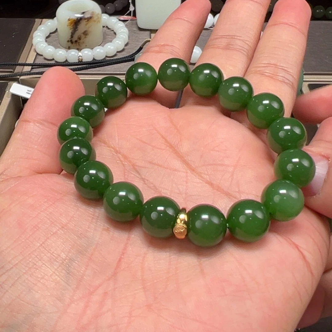 手链未镶嵌和田玉卡12mm粉绿猫
