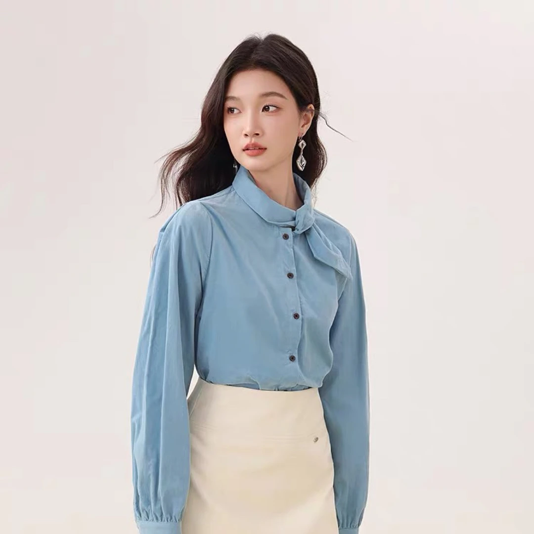 爱客通勤衬衫女2025秋季设计感个性气质优雅长袖上衣RL25101C001