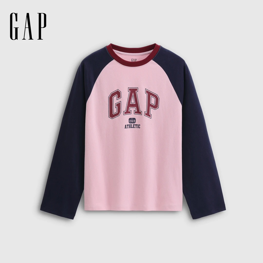 【成毅代言】GAP女装2025秋季新款印花logo圆领插肩长袖上衣792682