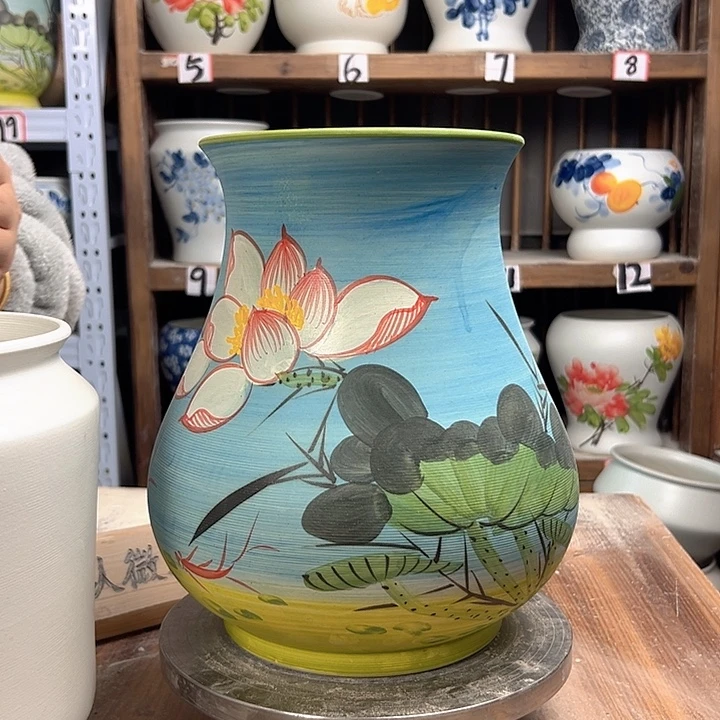 陶鱼尾高27荷花油画徒弟陶瓷