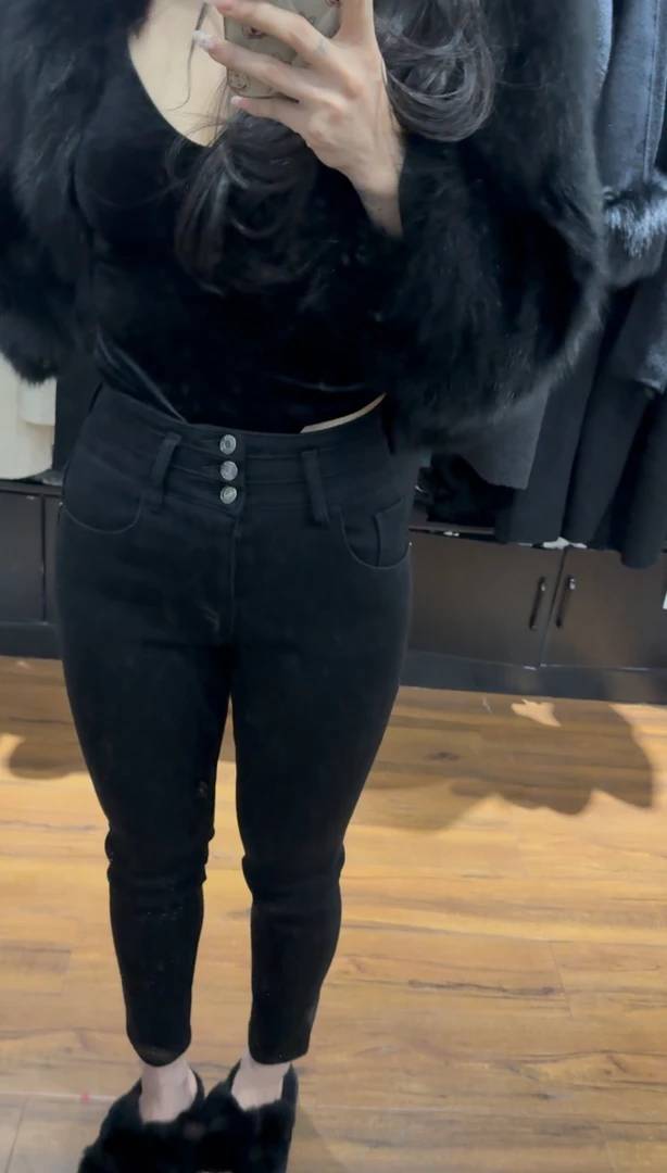 冬款加厚小脚裤排扣收腹无敌显瘦高弹力牛仔裤