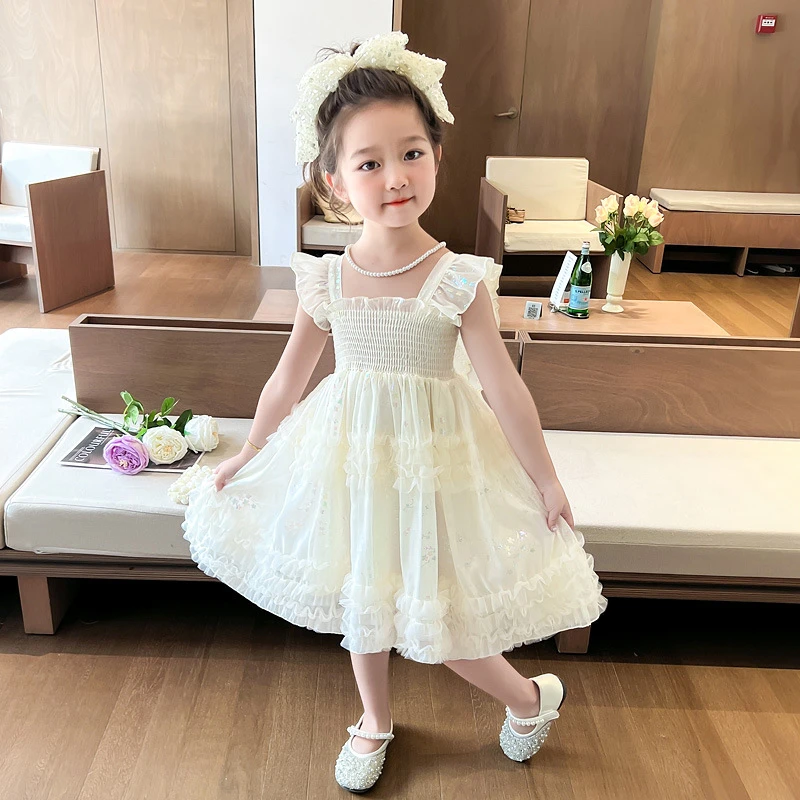 夏季儿童吊带裙显白连衣裙女童纱裙夏装童装生日礼服公主裙蝴蝶结