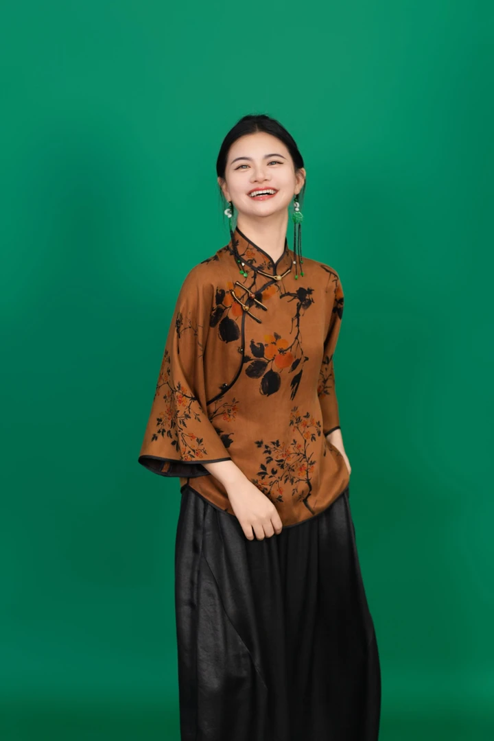 【柿柿如意】香云纱印花国风新中式姐姐服百搭时尚夏季国风