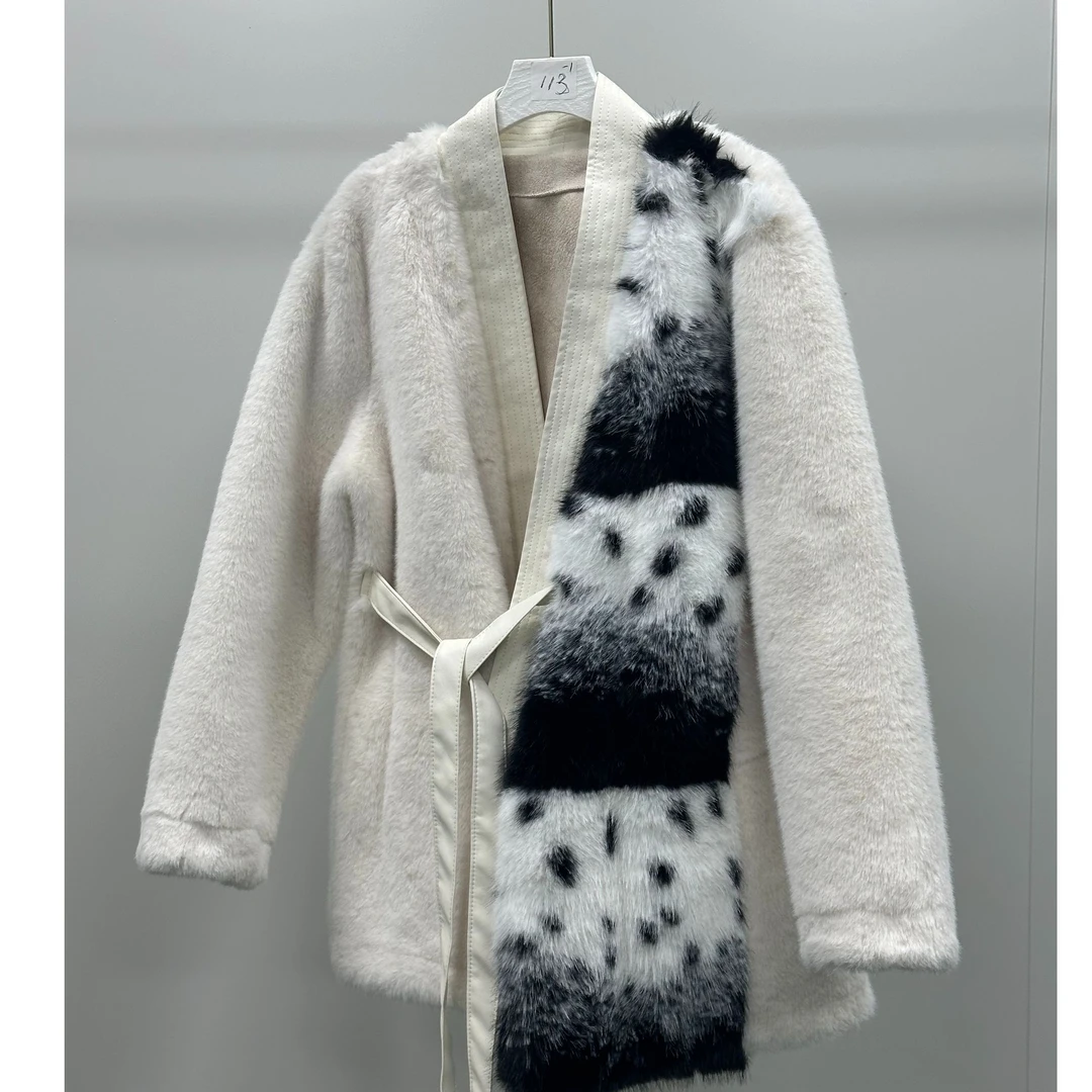 人造皮草 拼色新款皮草外套轻奢设计师女款气质时尚宽松  105