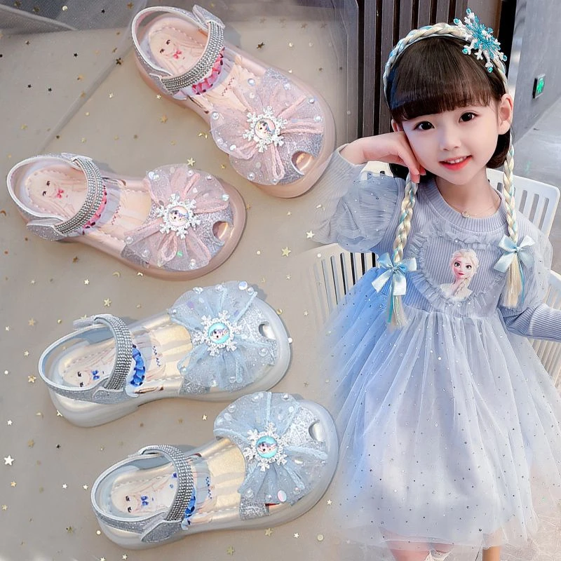 女童凉鞋2025夏款公主包头软底中小童新款蝴蝶结小女孩儿童水晶鞋