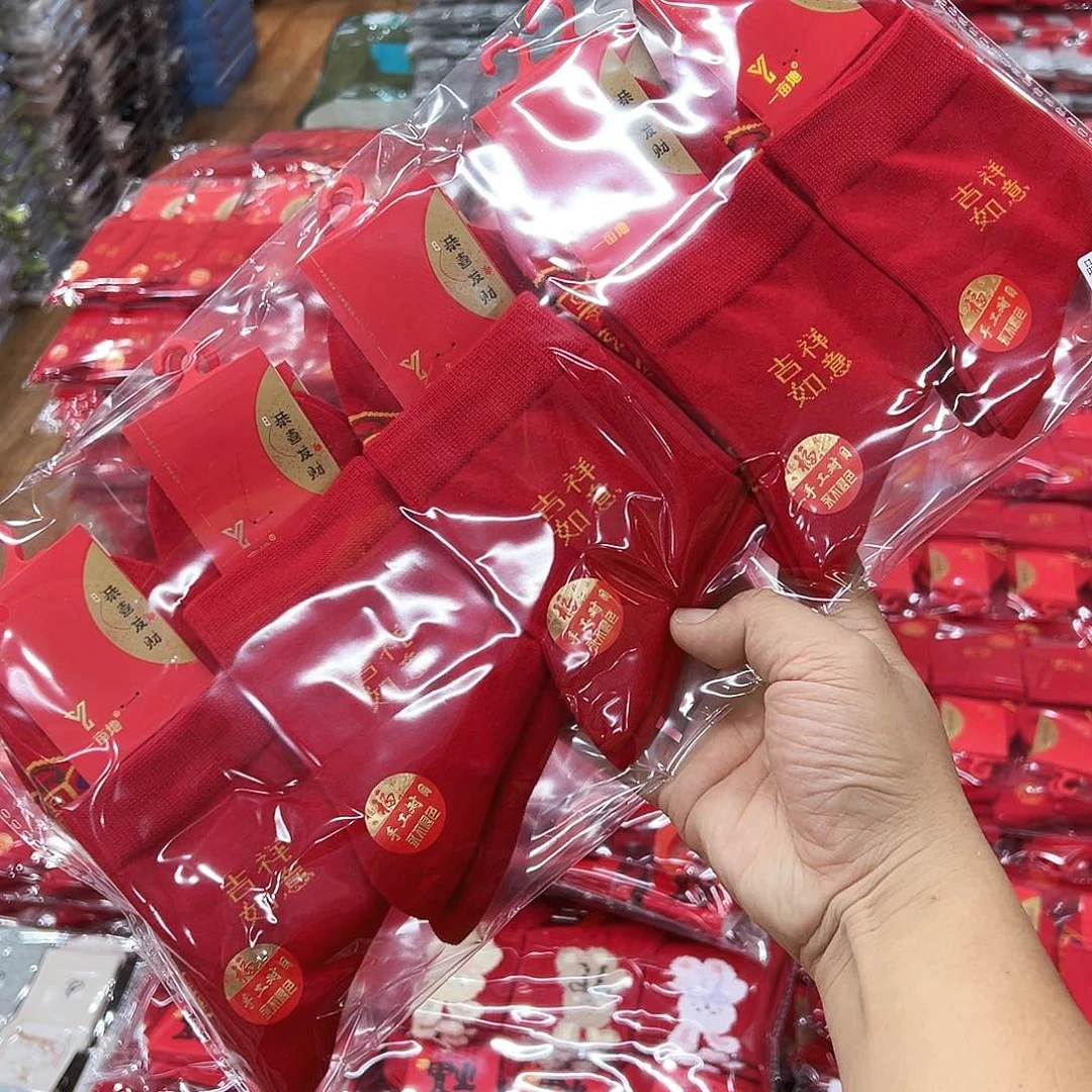 长绒棉女士红袜子脚踏七星一包10双