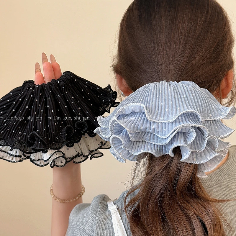 韩系大号褶皱头花发饰大肠发圈简约头绳韩式高级新款波点发绳头饰