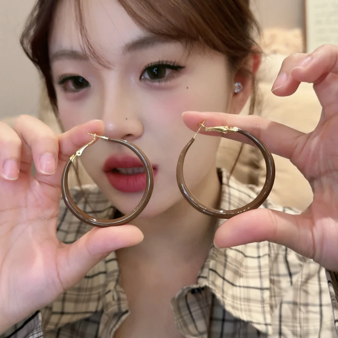 铜合金耳饰 美拉德咖色大圈圈耳环女复古高级感耳圈秋冬时尚耳饰