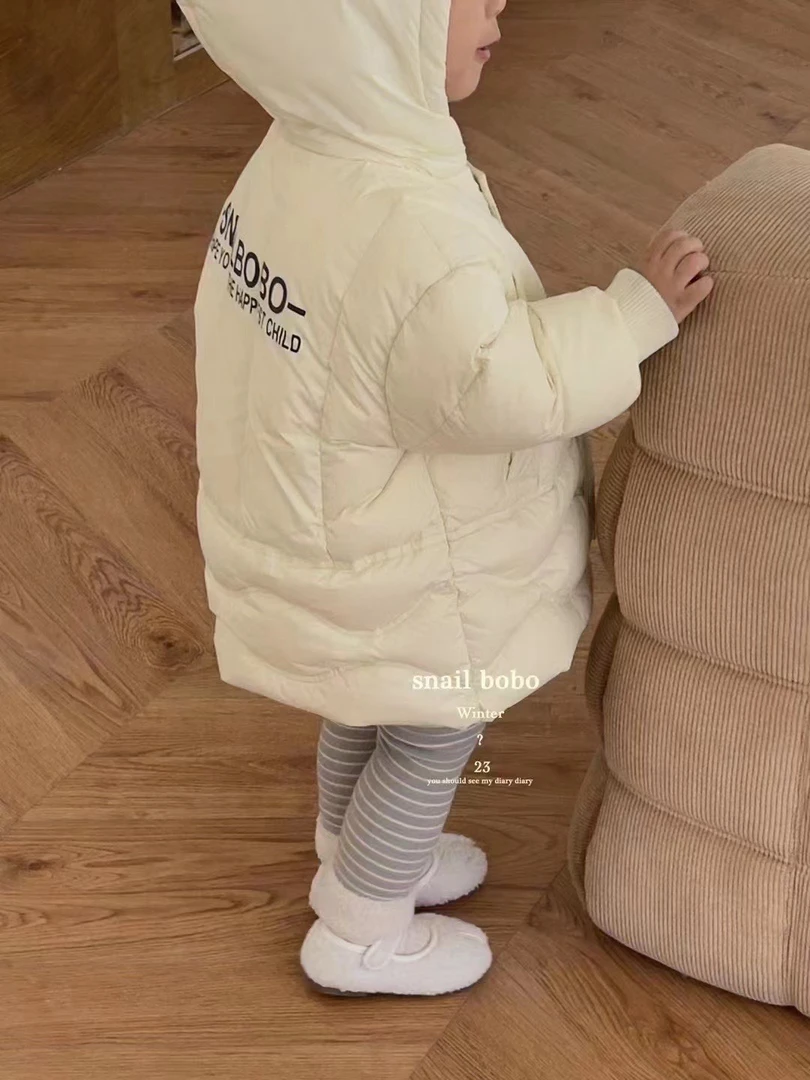 【蜗】黑/杏色 连帽中长款羽绒服 3753