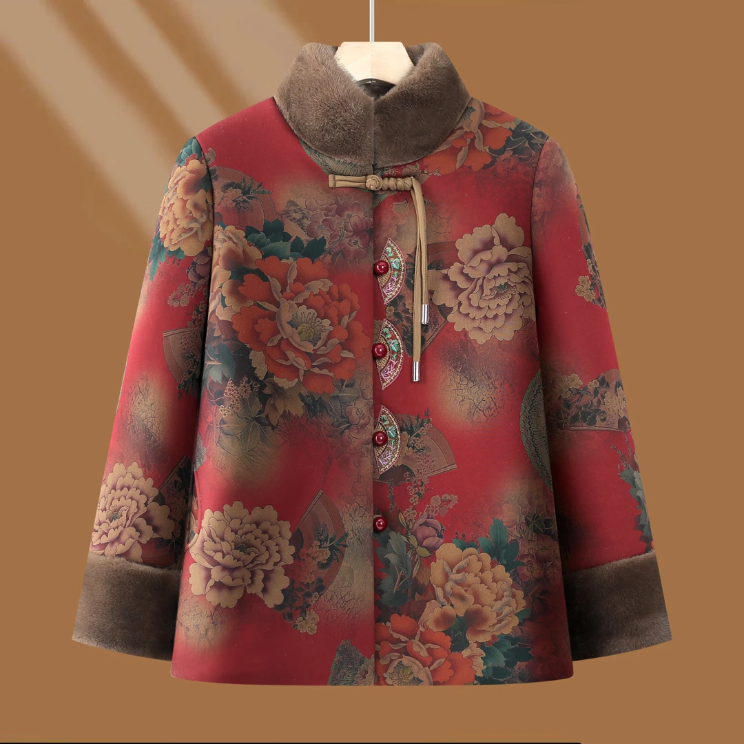 奶奶装冬季棉衣中老年人女加绒加厚国风外套妈妈唐装盘扣保暖棉袄