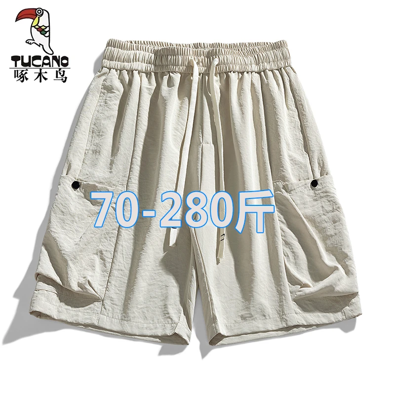 啄木鸟薄款工装短裤男运动大码宽松五分裤美式休闲松紧裤子潮