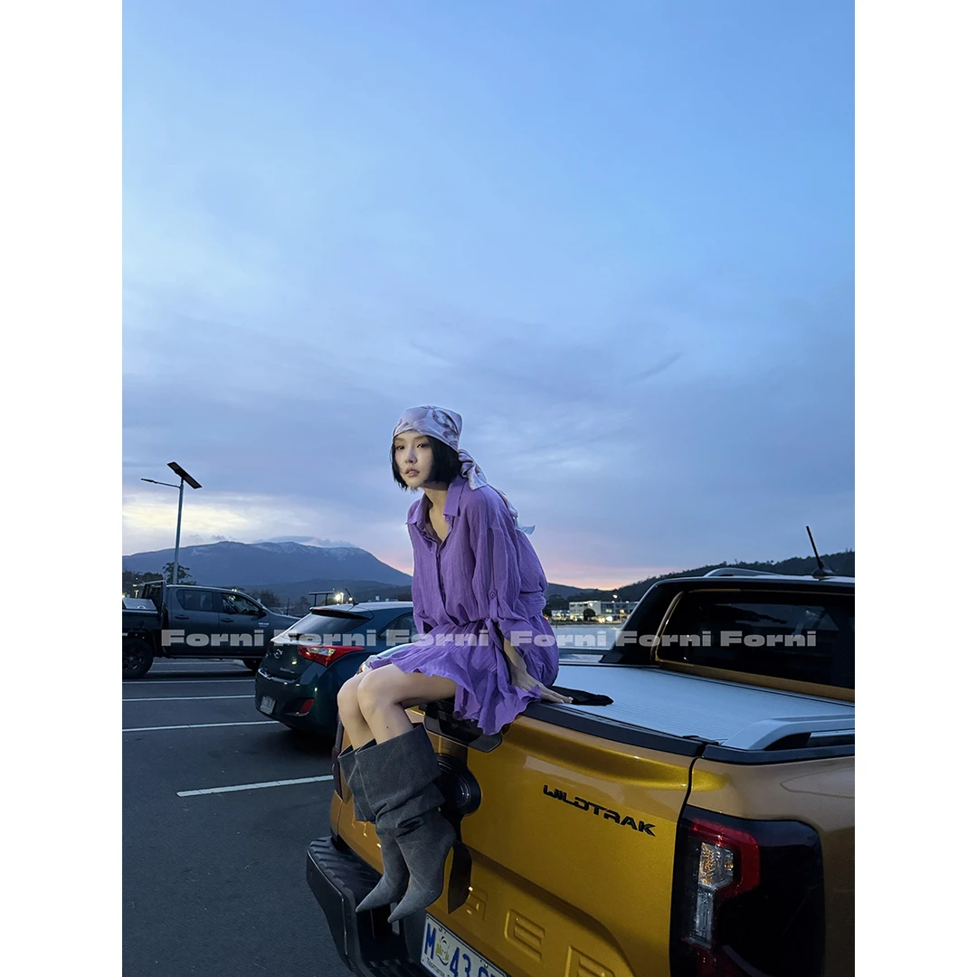 FORNI 伯克利千金 2025秋季做旧褶皱翻领衬衫式百褶连衣裙