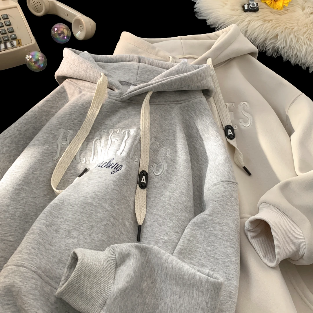 XXZZ 秋冬美式600g刺绣连帽卫衣男宽松oversize加绒加厚上衣外套