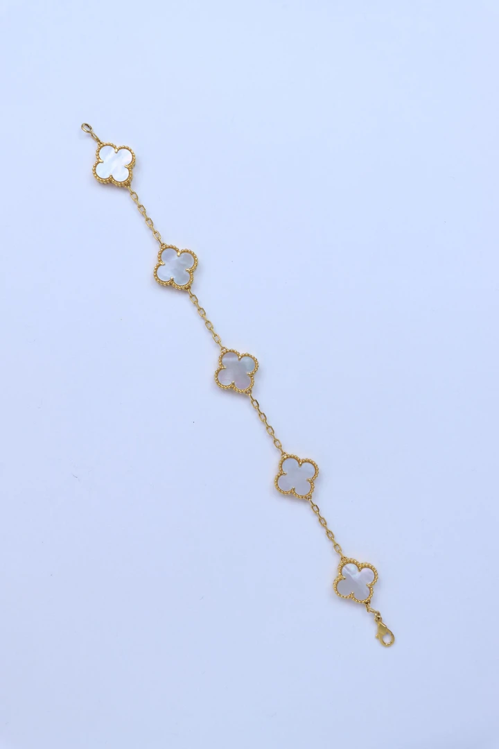 重金版五花18K白贝母四叶草手链15mm五花手链