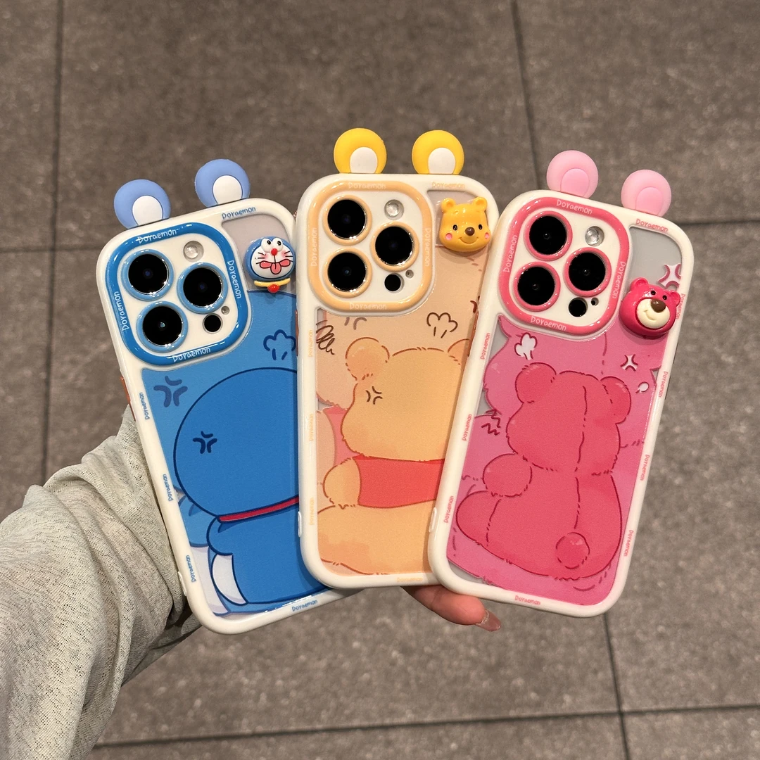 GGBond维尼草莓熊公仔适用iPhone16奶油手机壳华为vivo小米15oppo