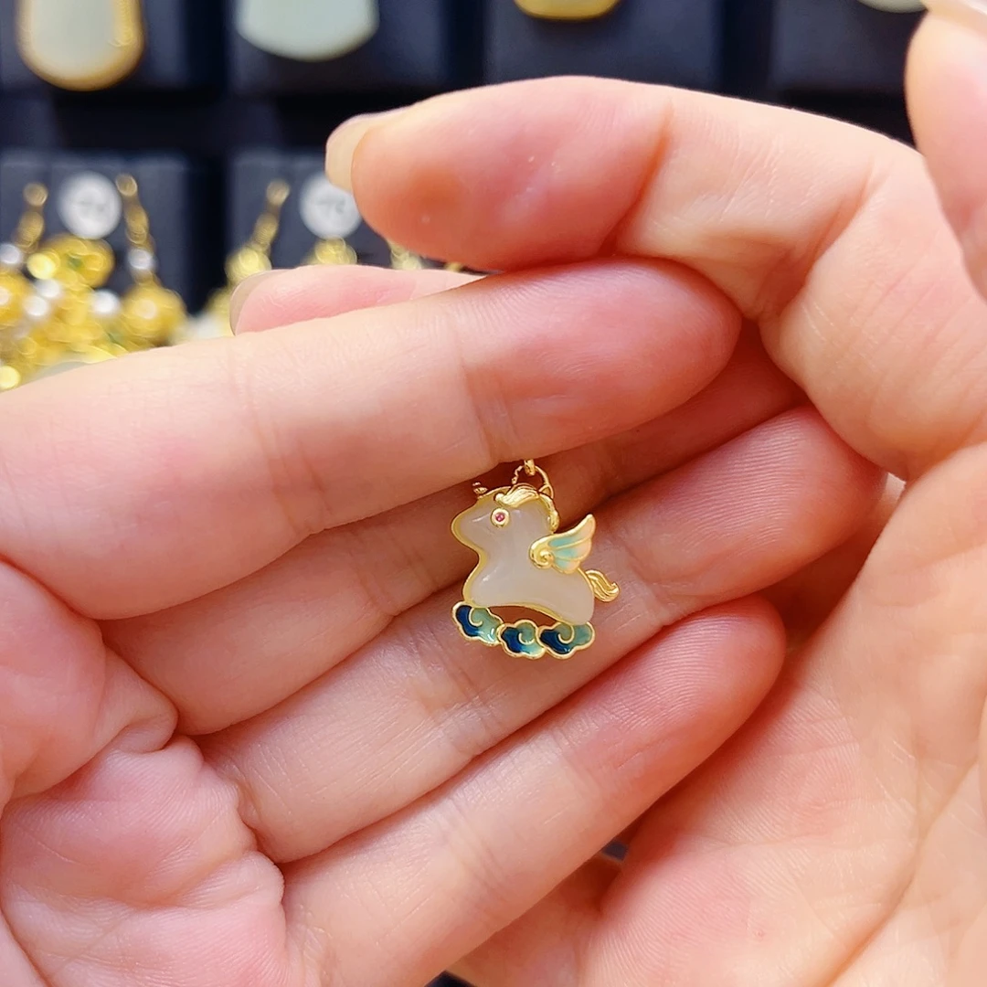 和田玉银S925镀金镶嵌颈饰