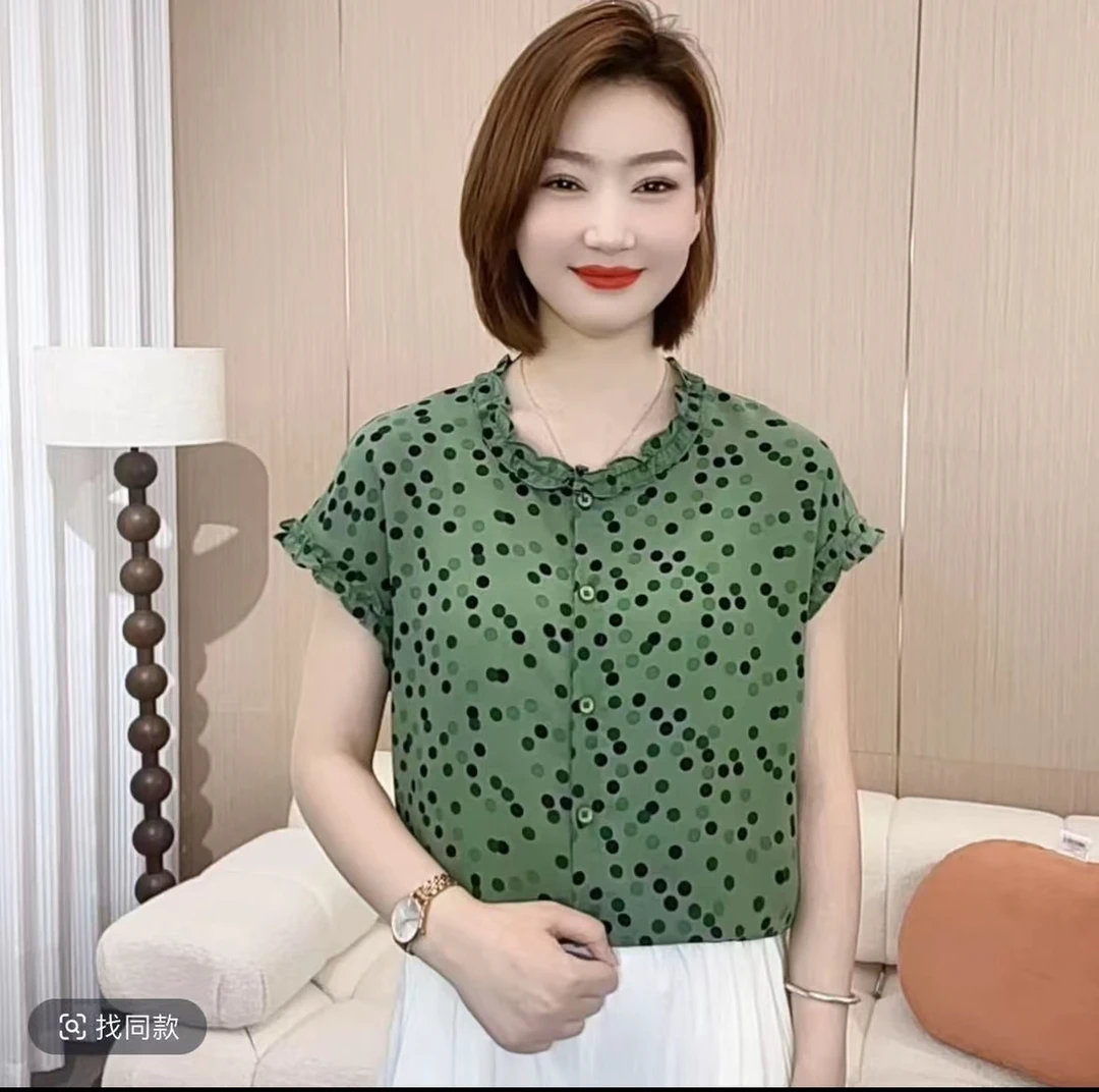 夏季新款洋气碎花减龄提花衬衫法式高级感透气短袖T恤小衫