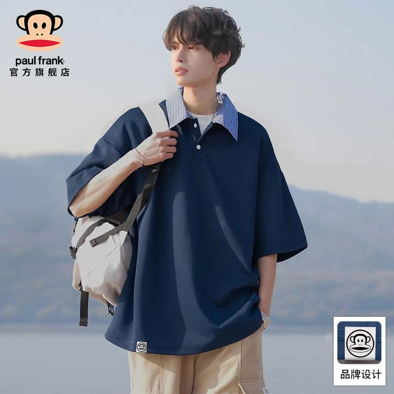 PaulFrank/大嘴猴美式复古翻领POLO衫男夏季新款潮牌休闲短袖t恤