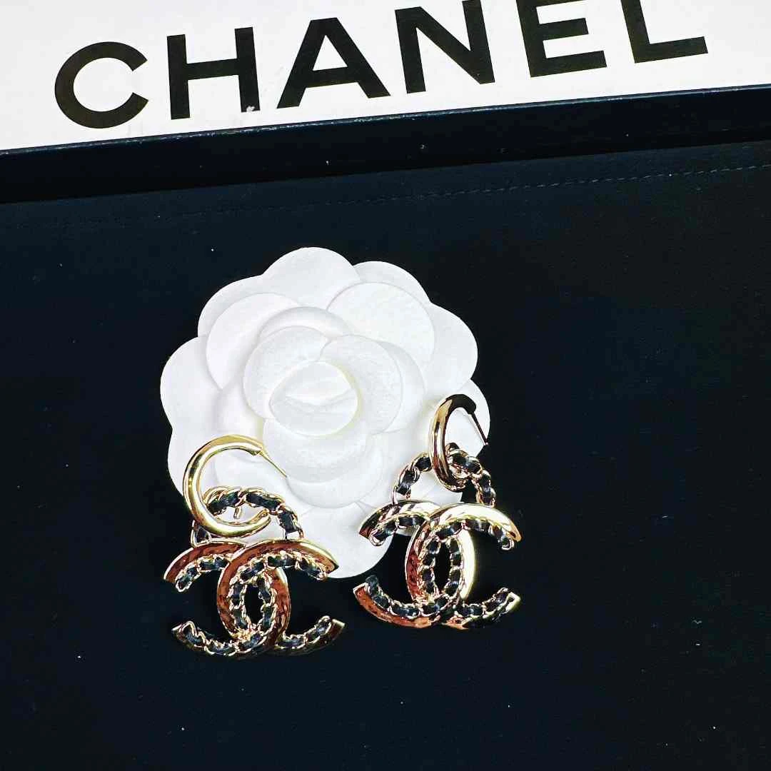 95新 Chanel/香奈儿 柚礼中古/香奈儿双C皮穿耳钉HZ504027