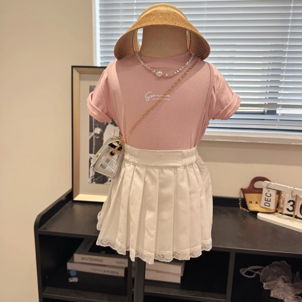 现货~清货女童夏季爱心上衣套装夏日洋气百搭短裙A5-221/A5-222