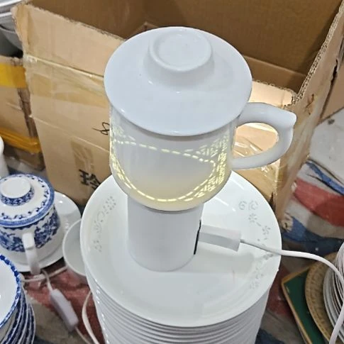 瓷玲珑大号办公杯两个带茶漏盖子微瑕疵